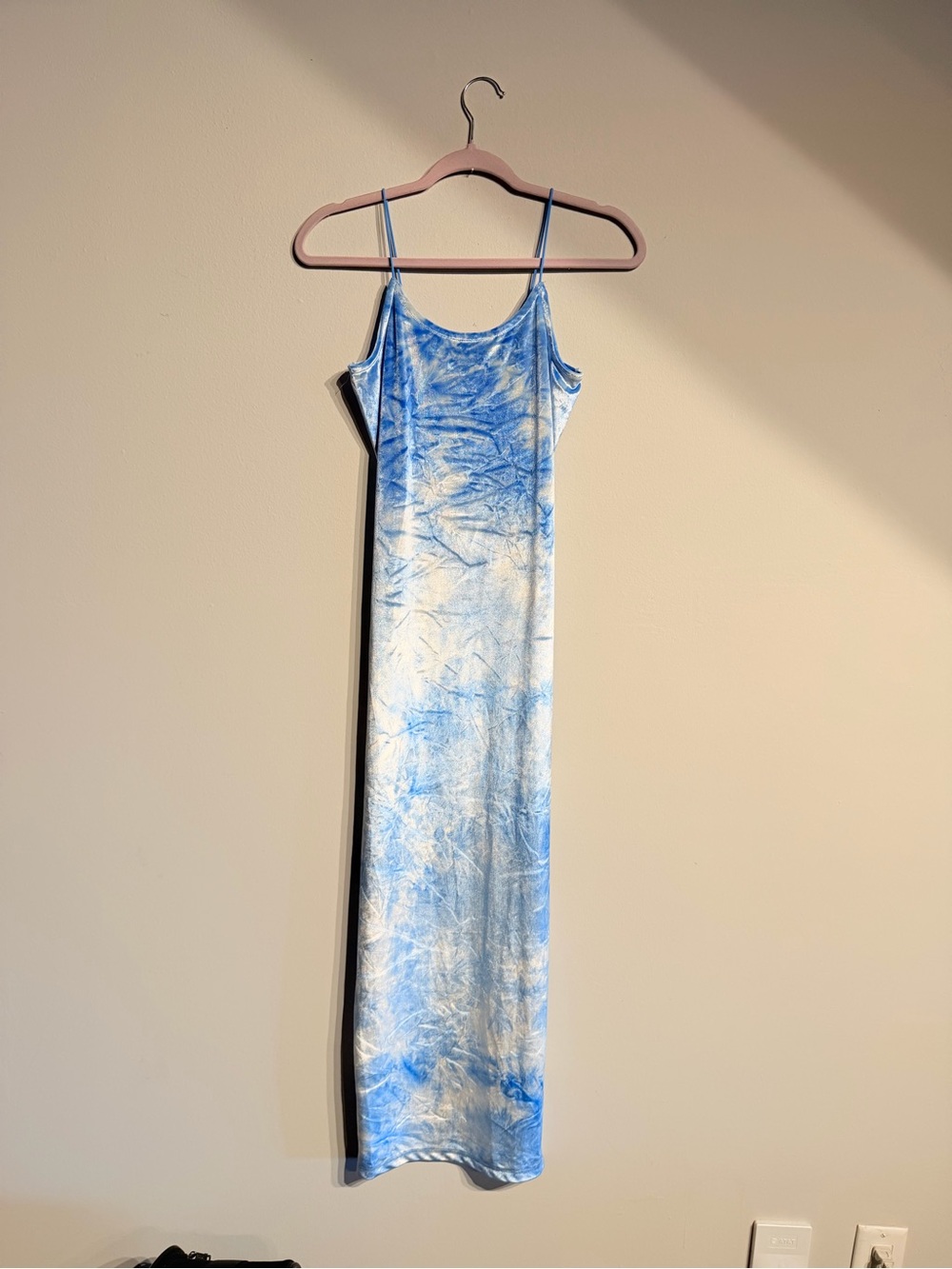 Derek Heart Vintage Blue Tie-Dye Velvet Slip Dress